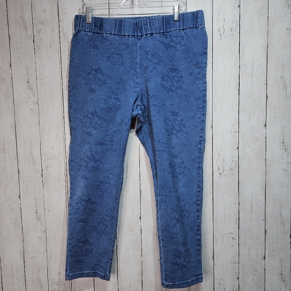 Soft Surroundings Denim - Soft Surroundings Blue Floral Print Jean Stretch Denim Jeggings Size XL Petite.